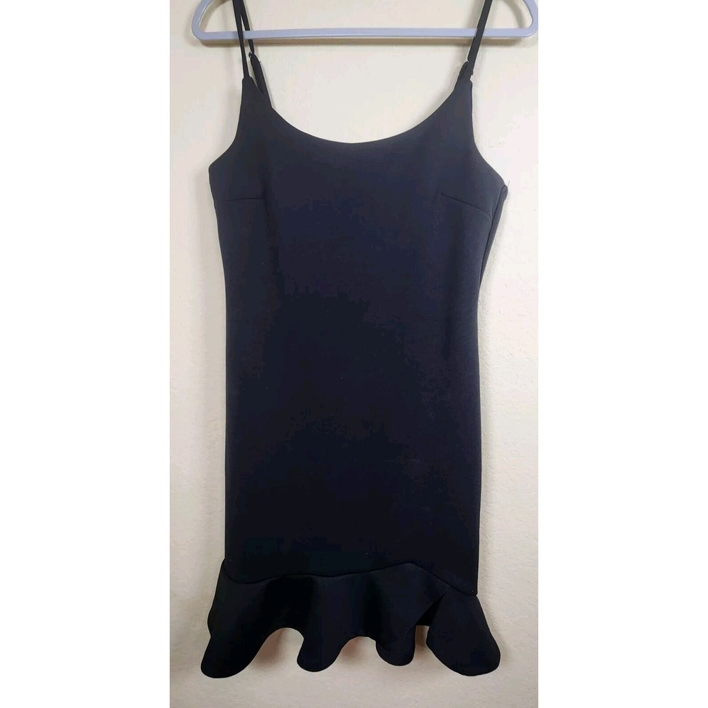 ReVamped whimsigoth Black Ruffle Hem LBD chic Bodycon Mini Dress Spaghetti Strap